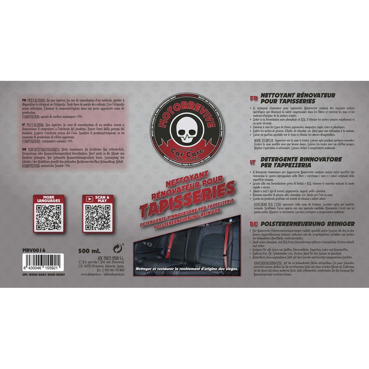 Motorrevive Polsterreiniger – Intensiv - Spray für Autositze & Innenraum - Car Schutz